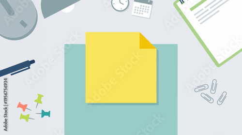 Yellow Sticky Note on Desk.