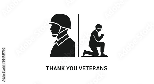 Black silhouette veteran and thankful soldier icons vector