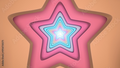 Mesmerizing Star Shape Layer Cutout 3D Tunnel In Soft Pastel Colors - Abstract Background Texture