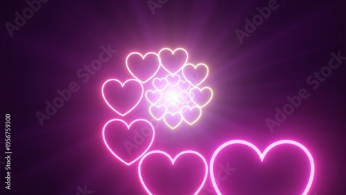 Rotating Neon Rainbow Love Heart Rings Creating Phase Wave Illusion - Abstract Background Texture