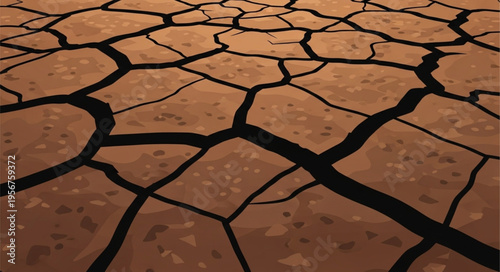 Dry cracked earth surface closeup.