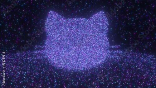 Shining Star Sparkle Particles Glowing Neon Forming Cat Face Shape - Abstract Background Texture