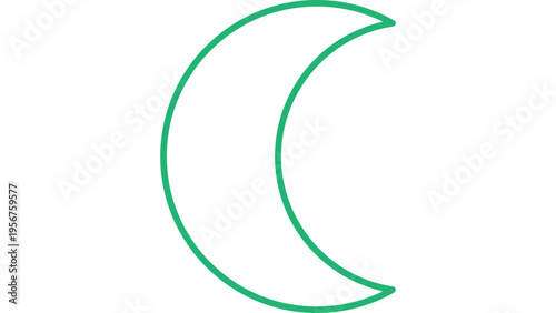 Simple green crescent moon outline vector icon for celestial, night, and sleep design projects