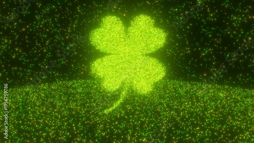 Shiny Sparkling Particles Forming Saint Patricks Day Four Leaf Clover - Abstract Background Texture