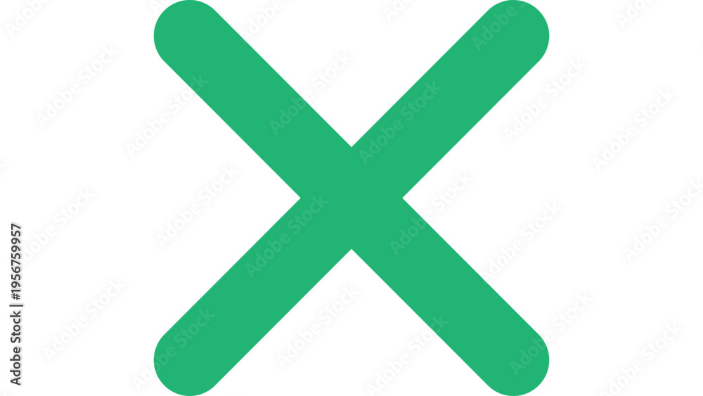 Fototapeta premium Simple green cross mark vector icon for delete, close, or incorrect actions on websites and apps