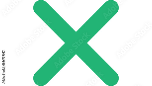 Simple green cross mark vector icon for delete, close, or incorrect actions on websites and apps