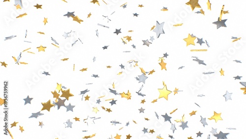 Silver And Gold Shiny Star Token Medals Falling Down In Slow Motion - Abstract Background Texture