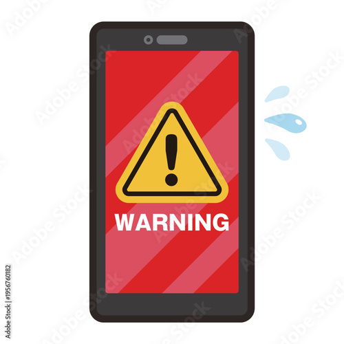 警告マークが表示されたスマートフォンのイラスト／Smartphone with Warning Symbol Illustration