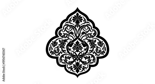 Ornate Black Floral Design Element Isolated.