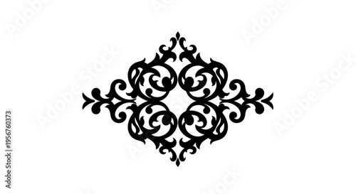 Ornate Black Floral Design Element 6.