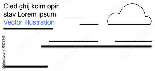 Graphic design, digital content, web templates, text layouts, modern presentations, design concepts. Cloud shape, horizontal lines and text elements on white. Graphic design and digital content