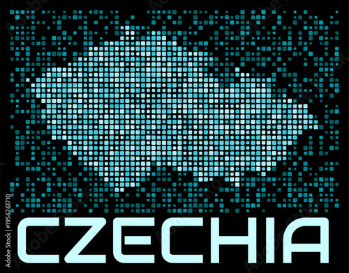 Czechia digital dotted map. Shape of the country in cyan color palette on dark background. Futuristic Czechia map design. Vector illustration.