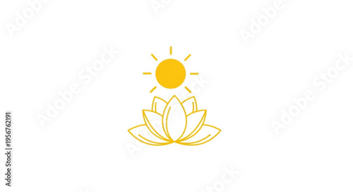 Golden lotus flower with sunburst illustration symbolizing spiritual growth and enlightenment in a minimalist style