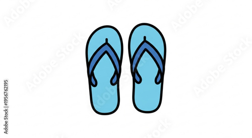 A pair of light blue flip flops with dark blue straps on a white background perfect for summer vacation or beach activities