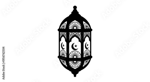 Ornate Black Lantern with Islamic Patterns.