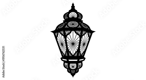 Ornate Black Metal Lantern with Intricate Design.