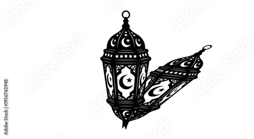 Ornate Metal Lantern with Crescent Moon Design.