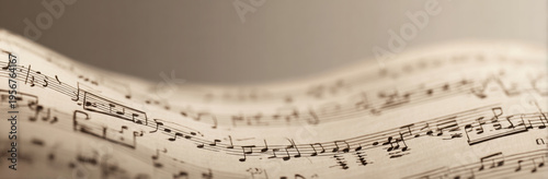 Beautiful music sheet background with flowing notes and intricate details, evoking sense of harmony and creativity. Perfect for music related projects or artistic expressions