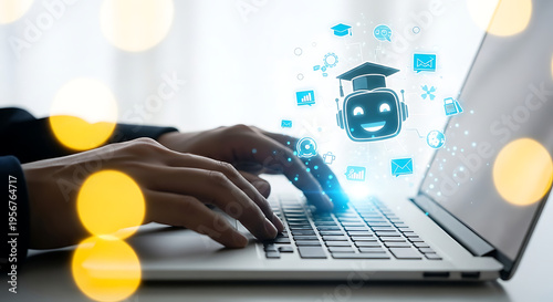Student Learning Online Using AI Chatbot on Laptop
