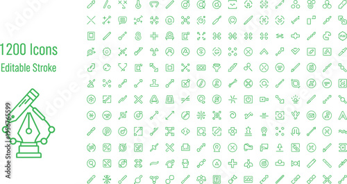 Large universal line icon collection with editable stroke outline symbols for web applications interface design systems digital products