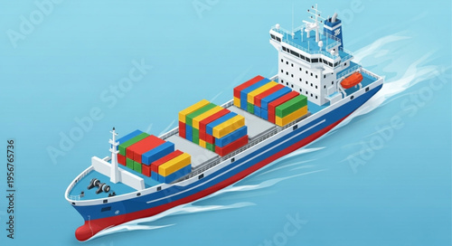 Large Cargo Ship Sailing Ocean.