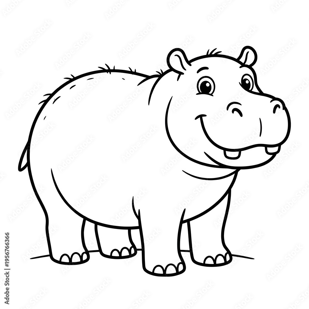 Fototapeta premium Cute Hippo Outline Illustration for Kids – Cartoon Animal Coloring Page
