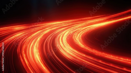curving glowing red-orange light trails sweeping across a dark background, energetic and dynamic motion conveying speed and intensity