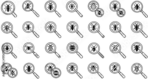 Vector Seamless Pattern of Insects Under Magnifying Glass, Pest Control Concept