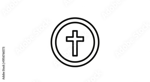 Simple black cross symbol within two concentric circles on white background for faith religion or spirituality concepts