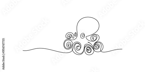 Continuous line drawing of an octopus swimming in the ocean sea water underwater creature animal