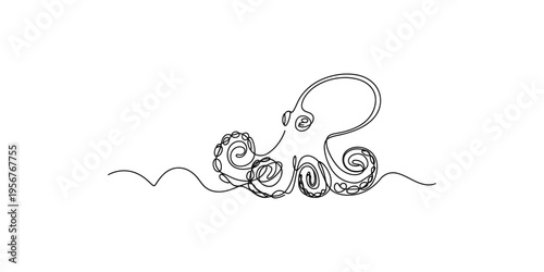 Octopus swimming in water with tentacles curled up sea ocean marine animal seafood ink drawing