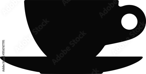 Simple black silhouette of a teacup on a saucer