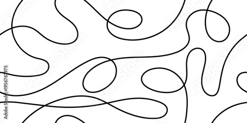 Seamless wavy lines, curling and intersecting threads, isolated on white background, vector design