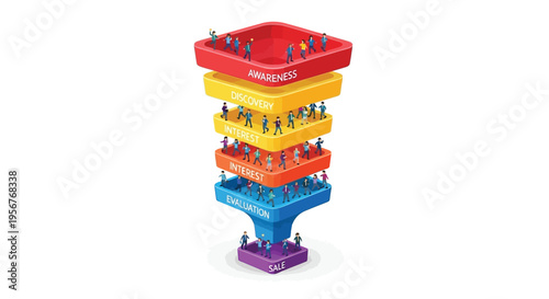 A tiered funnel representing the customer journey from awareness to sale