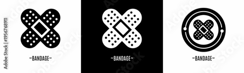 Bandage logo set. Collection of black and white logos. Stock vector.