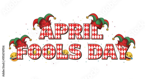 April fools day celebration with jesters and laughing emojis