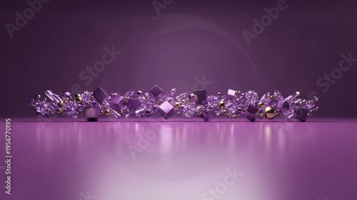 Wallpaper Mural Abstract image features golden spheres, purple crystal shapes, a swirling vortex Torontodigital.ca