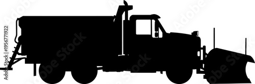 Winter service snow plow truck silhouette with front blade
