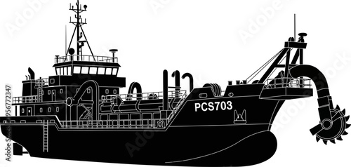 Cutter suction dredger ship silhouette for marine works