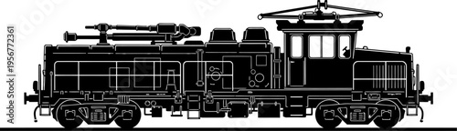 Detailed electric locomotive train engine silhouette