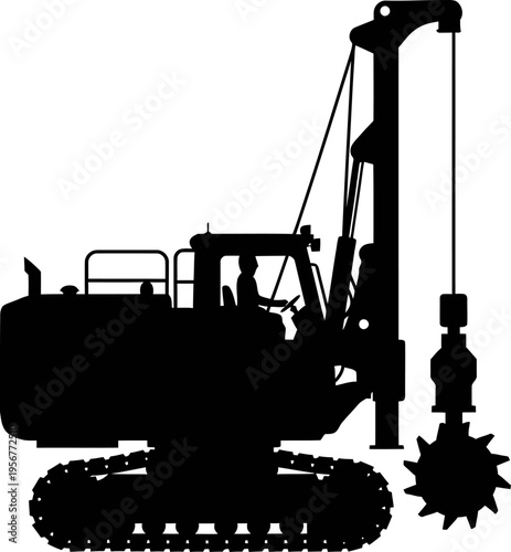 Foundation piling rig machine silhouette for civil engineering