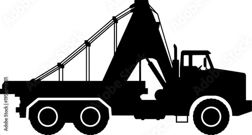 Heavy duty recovery tow truck silhouette with boom