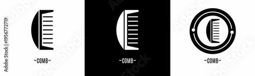 Comb logo set. Collection of black and white logos. Stock vector.