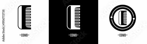 Comb logo set. Collection of black and white logos. Stock vector.