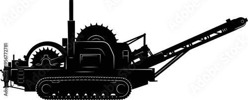Heavy duty trenching machine silhouette for construction