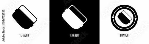 Eraser logo set. Collection of black and white logos. Stock vector.