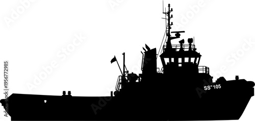 Industrial harbor tugboat silhouette for maritime shipping