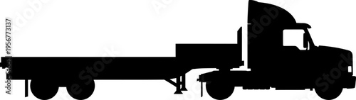Long flatbed semi truck silhouette for industrial cargo haulage