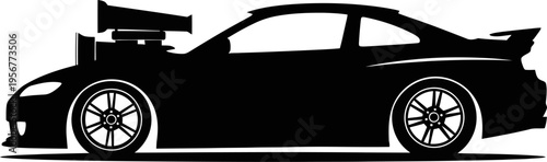 Modified drag racing car silhouette with engine supercharger