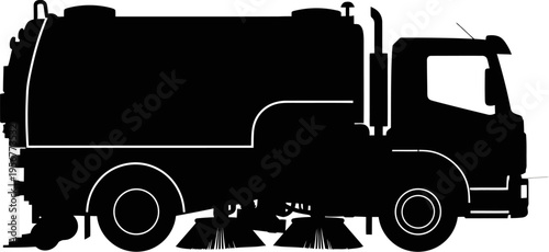 Municipal street sweeper truck silhouette profile